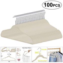 Nova Microdermabrasion No-Slip Velvet Hangers -100 Pack Suit Clothes Hanger Hook Ultra Thin for Shirts Coat, Suit - Space Saving Swivel 360 Degree Beige