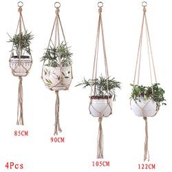 Flosky 4pcs Braided Macrame Plant Hanger Hanging Basket Flowerpot Holder Garden Decor