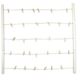 DII Home Traditions Floating Photo Display DIY Photo Collage Set with Twine Clothesline, Natural Wood Wall Mounts, and 30 Wooden Clothespin Clips for Hanging Photos, Prints, and Art - Rustic White