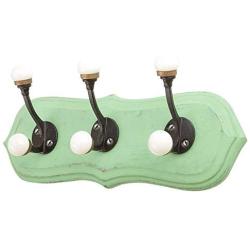 Indianshelf Handmade 2 Artistic Vintage Green Wooden Double Loop Coat Hooks Hangers/Clothes Hooks Door Mount