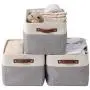 DECOMOMO Large Foldable Storage Bin [3-Pack] Collapsible Sturdy Cationic Fabric Storage Basket Cube W/Handles for Organizing Shelf Nursery Home Closet & Office - Grey & White 15 x 11 x 9.5