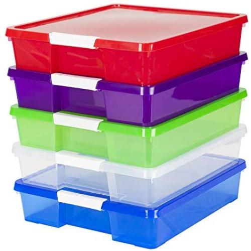 Storex Classroom Student Project Box, 12 x 12 Inches, Transparent Blue, 5-Pack