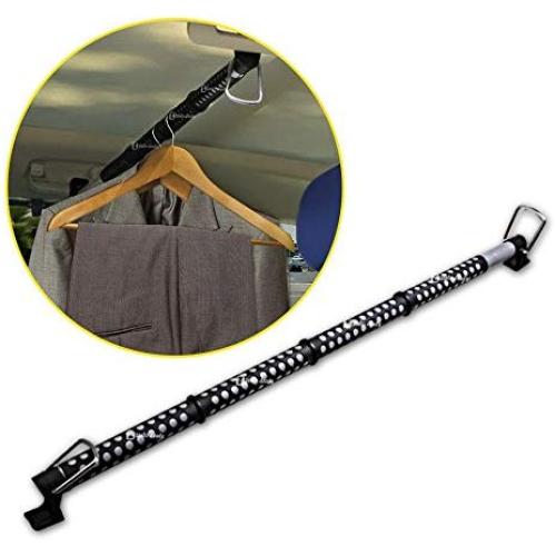 Zento Deals Heavy Duty Expandable Clothes Bar Car Hanger Rod- Convenient Classic Black Combines with Strong Metal and Rubber Grips and Rings