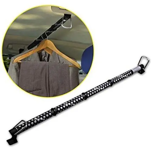 Zento Deals Heavy Duty Expandable Clothes Bar Car Hanger Rod- Convenient Classic Black Combines with Strong Metal and Rubber Grips and Rings Zento Deals Heavy Duty Expandable Clothes Bar Car Hanger Rod- Convenient Classic Black Combines with Strong Metal and Rubber Grips and Rings