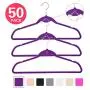 MIZGI Premium Cascading Velvet Hangers (Pack of 50) Heavyduty - Non Slip Hangers with Cascading Hooks Dark Purple - Copper/Rose Gold Hooks,Space Saving Clothes Hangers (Dark Purple)