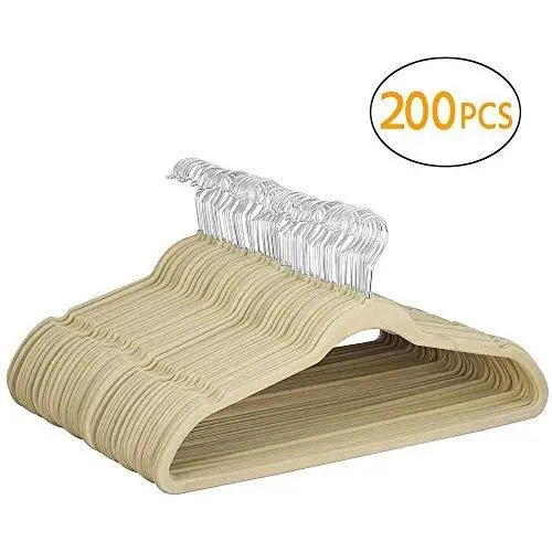 Yaheetech 200 Pcs Velvet Clothes Hangers-Ultra Thin Clothes Racks Perfect for Space Saving, Beige