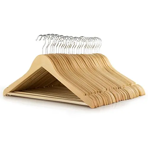HANGERWORLD 30 Natural Wooden 17.5inch Notched Coat Clothes Garment Hangers Non Slip Pants Bar HANGERWORLD 30 Natural Wooden 17.5inch Notched Coat Clothes Garment Hangers Non Slip Pants Bar
