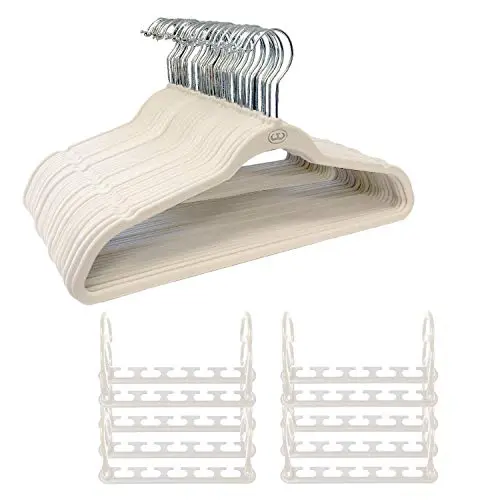 Wonder Hanger Max Velvet Hanger Combo, 10 Hanging Closet Organizers w/ 50 Velvet Hangers - White