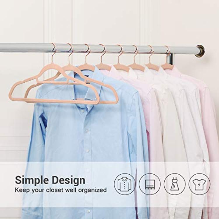 SONGMICS Velvet Hangers 50 Pack, Non Slip Hangers with Rose Gold Color Swivel Hook, Slim Hangers Space Saving