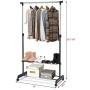 GOFLAME Garment Rack Adjustable for Hanging Clothes, Height Adjustable Clothing Hanging Rack with Wheels, 2-Layer Shoe Rack for Extra Storage, Portable and Heavy Duty for Balcony Bathroom