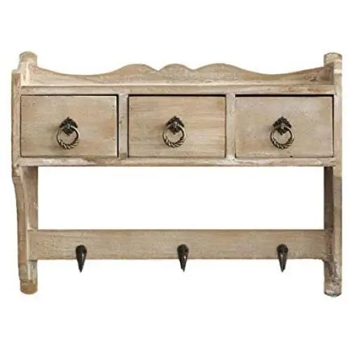 Cxjff Wall Coat Rack Clothes Hat Hanger Holder Drawers Home Style Solid Wood Creative, Log Color, 2 (Size : 59x13.5x38CM)