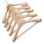 Ezihom Wood Suit Hangers with Extra Wide Shoulder, Solid Wood Coat Hangers with Natural Finish, Heavy Duty Wooden Hangers for Suit, Coat, Jacket with Non Slip Bar, 360 Swivel Chrome Hook, 5pcs