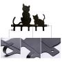 Cxjff Black Metal Wall-Mounted Coat Hooks Key Holder, Clothes Coat Hat Decorative Wall Hooks Robe Hanger, Cat Design 5-Hooks Rack (Size : 32 ×24 cm)