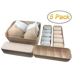 QsQueen Plastic Closet Underwear Organizer, Clothes Storage Box, Drawer Dividers, Under Bed Organizer 5 Set Beige