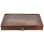 Mooca Natural Wood Glass Top Jewelry Display Case Accessories Storage Boxes with Metal Clasp, Wooden Jewelry Tray for Collectibles, Home Organization with Key Lock, Brown