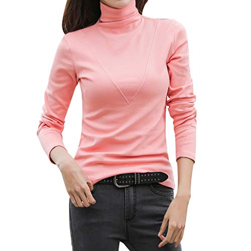 Toimothcn Womens Cotton Sweater Tops Blouse Long Sleeve Turtleneck Stretch Casual Bottoming Top