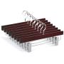 TOPIA HANGER 20-Pack Cherry Wooden Pants Hangers, Luxury Wood Skirt Hangers, Glossy Finish with Extra Thick Chrome Hooks & Anti-Wrinkle Clips CT03M