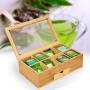 Bamboo Tea Boxes Storage Chest, Mosunx 8 Compartments Organizer Chest with Drawer and Clear Hinged Lid, Wooden Tea Bag Holder (Original Wood, 13X8X4Inch)