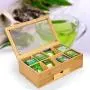 Bamboo Tea Boxes Storage Chest, Mosunx 8 Compartments Organizer Chest with Drawer and Clear Hinged Lid, Wooden Tea Bag Holder (Original Wood, 13X8X4Inch)