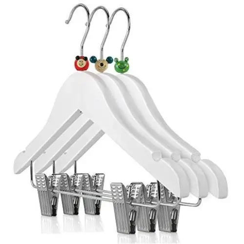 HANGERWORLD 18 White 11.8inch Kids Wooden Clip Coat Clothes Hangers with Mixed Colored Animal Head Design HANGERWORLD 18 White 11.8inch Kids Wooden Clip Coat Clothes Hangers with Mixed Colored Animal Head Design