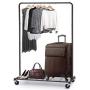 Simple Trending Clothes Garment Rack, Clothing Rolling Rack with Mesh Storage Shelf on Wheels, Bronze