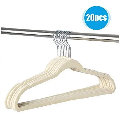 20 Pcs Random Color Thin Flocking Hangers Non Slip Clothes Suit Shirt Pant Hangers Organization Home Clothes Hangers Decoration