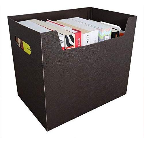Portable File Folder Organizer, Magazine & Book Storage Boxes with Side Handles, Black