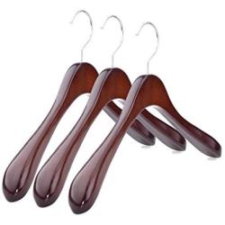 Superior Gugertree Wooden Wide Shoulder Coat Hanger, Women Clothing Hangers with Polished Chrome Hook, Attractive Walnut Finish,3-pack