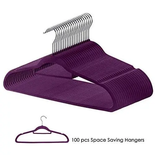 Yeshom 100Pcs Velvet Hanger Non Slip Clothes Suit Flocked Hangers Swivel Hook Ultrathin Space Saving Home