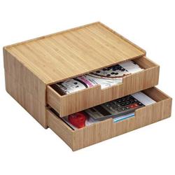 Large Bamboo Drawer 2 PK, Monitor Stand & Stackable Storage Solution for Office Products pens, Pencils, Scissors, notepads, Business Cards and More