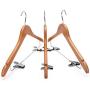 5pieces Wooden Suit Hangers with Polished Clips and Hooks, Natural Wood, Wooden Clothes Hangers