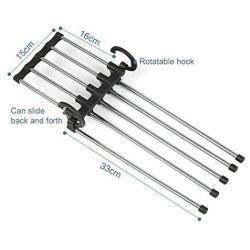 5pcs Random Color 5 in 1 Pant Rack Shelves Stainless Steel Clothes Hangers Multi-Functional Wardrobe Magic Hanger