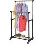 Finnhomy Double Rail Adjustable Rolling Garment Rack with Bottom Shelf - Clothes Hangers with Wheels - Rolling Clothes Organizer, Black and Chrome Finnhomy Double Rail Adjustable Rolling Garment Rack with Bottom Shelf - Clothes Hangers with Wheels - Rolling Clothes Organizer, Black and Chrome