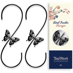 TopWoot Attractive Bird Feeders Hanger 12-Inch, 2PCS Metal Hummingbird Feeders Hook, Outdoor Steel S Hook with Butterfly Design, for Hanging Plant, Wind Chimes, Lanterns (Black)