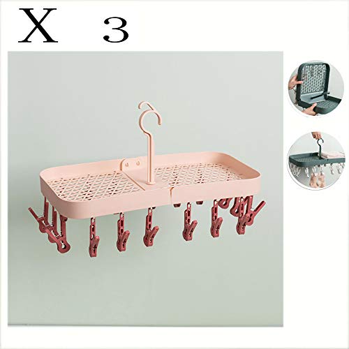 HJYPYJ Magic Hanger,with a Drying Tray Multifunction PP Folding Hanger,Durable Space-Saving Organizer Hangers, Not Easy to Corrode/Pink / 3 pcs