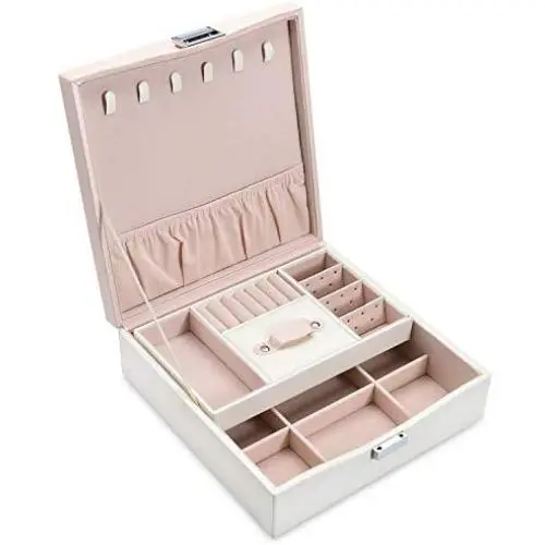 Two Layer Jewelry Organizer Storage Boxes for Girls Women, Pink, Soft Velvet Lining for Storing Rings, Necklaces, Earrings, Bracelet or Watches Two Layer Jewelry Organizer Storage Boxes for Girls Women, Pink, Soft Velvet Lining for Storing Rings, Necklaces, Earrings, Bracelet or Watches