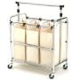 Seville Classics Mobile 3-Bag Reinforced Heavy-Duty Laundry Hamper Sorter Cart /w Clothes Rack