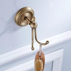 BLISSPORTE Double Robe Coat Hook by Long Prong Bathroom towel holder Set Rustic Clothes Hat Hanger Kitchen Heavy Duty Organizer Antique Brass Style Wall Mounted Bath Hardware Brushed Finished