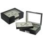 Black Ebony Wood Cufflink Case & Ring Storage Organizer with Stainless Steel Engravable Design Accent Mens Jewelry Boxes for 72 Cufflinks