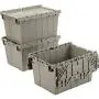 One Stop Shop Plastic Storage Bin Totes Container - High Density Polyethylene Plastic, Premium Attached Lid Distribution Containers, Shipping Hinged Lid, 21-7/8 x 15-1/4 x 12-7/8, Gray