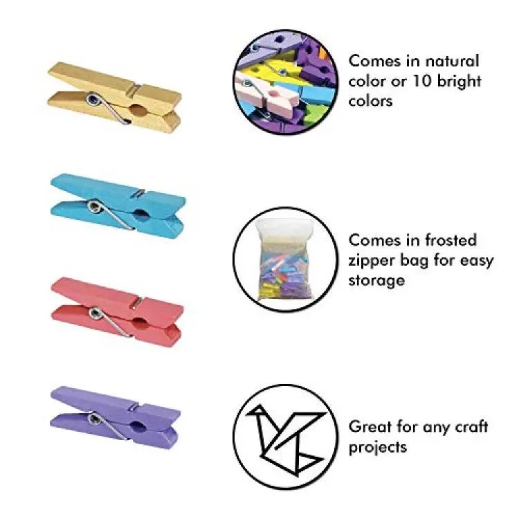 100pc Natural Wooden Clothespins Multi-functional Reusable Mini