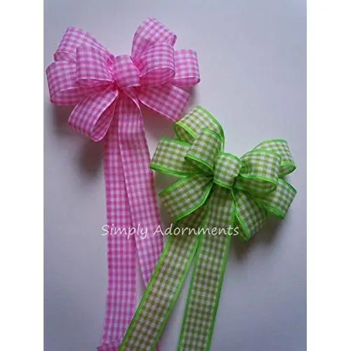 Pink Lime Gingham Bow Pink Spring Check Wreath Bow Easter Spring Door Hanger Bow Pink Green Monogram Decor Pink Lime Baby Shower, Birthday Party Decorations