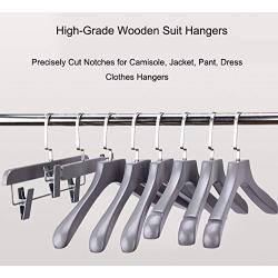 JFGUOYA Wooden Coat Hangers, Sturdy Space Saving Clothes Hangers, Wooden Clothes Hanger Natural Smooth Finish, Premium Wood Hangers for Clothes Pants Jeans, Smooth Cut Notches,Gray,10pack