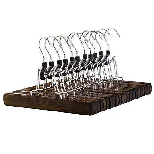 SONGMICS Pants Hangers, Set of 12 Solid Wood Hanger, Anti-Slip Felt, 360° Swivel Hook, Clamp Skirt Hanger, Dark Walnut Color UCRW07V12 SONGMICS Pants Hangers, Set of 12 Solid Wood Hanger, Anti-Slip Felt, 360° Swivel Hook, Clamp Skirt Hanger, Dark Walnut Color UCRW07V12