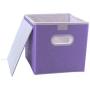 uxcell Collapsible Fabric Storage Bins Cubes Baskets Containers with Dual Plastic Handles, Foldable Fabric Drawer Organizer Storage Boxes with Lid for Home Closet Bedroom Purple