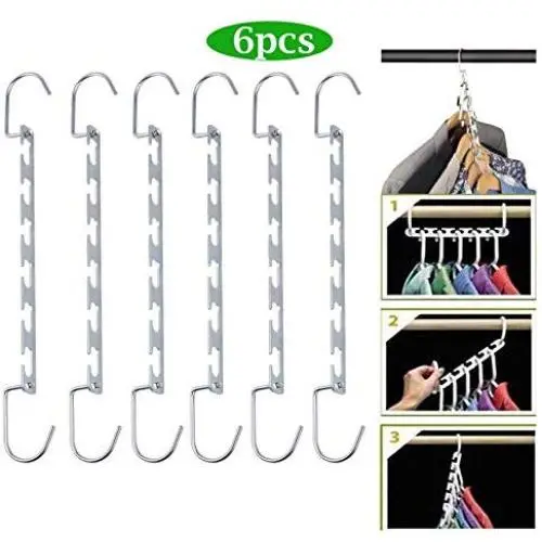 6pcs Multifunction Wardrobe Closet Bar Clothes Coat Hanger Organizer Wardrobe Saving Magic Clothes Hanger Closet Organizer Decoration