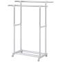 MyGift Chrome Plated Adjustable Dual Bar Garment Display Rack, Rolling Clothes Hanger with Bottom Shelf