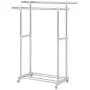 MyGift Chrome Plated Adjustable Dual Bar Garment Display Rack, Rolling Clothes Hanger with Bottom Shelf MyGift Chrome Plated Adjustable Dual Bar Garment Display Rack, Rolling Clothes Hanger with Bottom Shelf