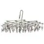 Stainless Steel Laundry Clothes Drying Rack Hanger, Multi Function Foldable Portable Travel Hanging Rack Hook, 35 Clips for Socks, Cloth Diapers, Towel, Underwear, Scarf, Panties, Gloves etc.
