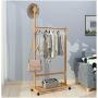 GGYDD Single Rail Bamboo Garment Rack, 8 Side Hook Tree Stand Rolling Coat Hanger for Jacket,Umbrella,Clothes,Hats,Scarf,Handbags-a 60x176cm(24x69inch)